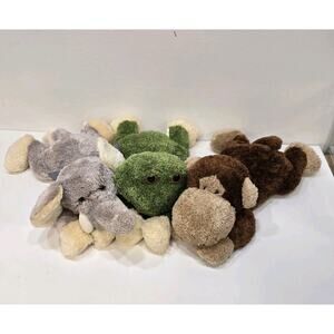 Animal Adventure Green Frog Grey Elephant Brown Monkey 12" Plush Lot Of Three